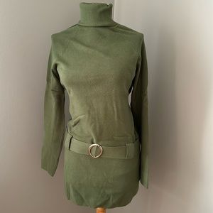 Green knit, mini, long sleeve dress